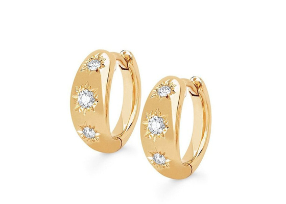 orecchini del cerchio di Huggie dell'oro di dimensione di 12mm con il taglio di giro 0.16ct CZ