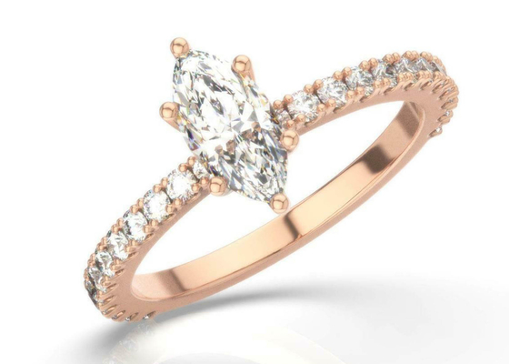 Peso Marquise Cut di D VS1 18K Rose Gold Ring 2CT per l'impegno
