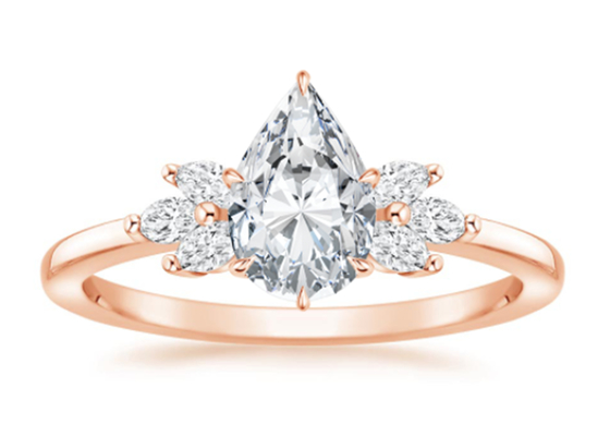 Dimensione 14K Rose Gold Material dell'anello 0.77ct PS5×7mm di Moissanite sviluppata laboratorio del taglio della pera