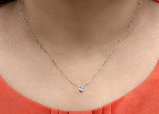 4mm 0.23ct Diamond Solitaire Necklace, 4 collana dell'oro giallo dei forconi 14k